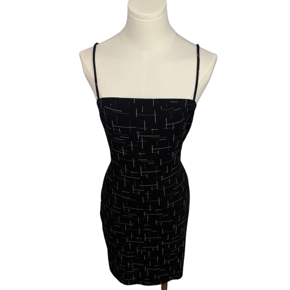 All That Jazz Vintage 90s Black Silver Metallic Grid Mini Bodycon Dress Large